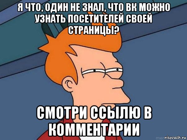 я что, один не знал, что вк можно узнать посетителей своей страницы? смотри ссылю в комментарии, Мем  Фрай (мне кажется или)