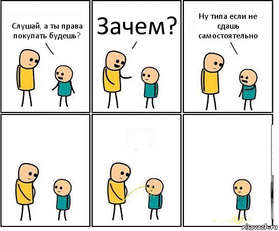 Слушай, а ты права покупать будешь? Зачем? Ну типа если не сдашь самостоятельно, Комикс Обоссал