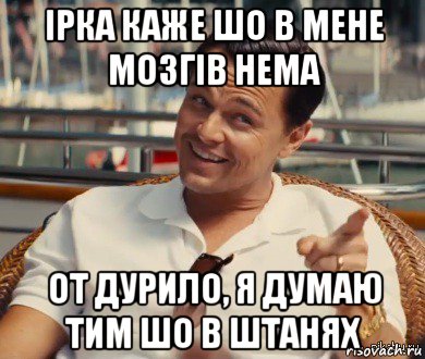 ірка каже шо в мене мозгів нема от дурило, я думаю тим шо в штанях, Мем Хитрый Гэтсби