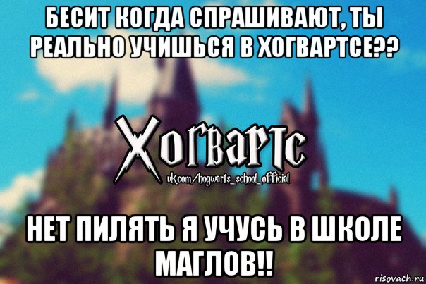 бесит когда спрашивают, ты реально учишься в хогвартсе?? нет пилять я учусь в школе маглов!!, Мем Хогвартс