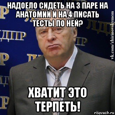 надоело сидеть на 3 паре на анатомии и на 4 писать тесты по ней? хватит это терпеть!, Мем Хватит это терпеть (Жириновский)