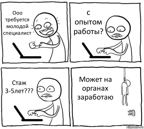 Ооо требуется молодой специалист с опытом работы? Стаж 3-5лет??? Может на органах заработаю, Комикс интернет убивает