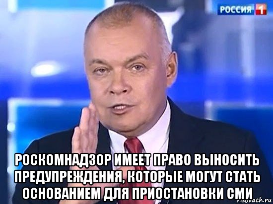  роскомнадзор имеет право выносить предупреждения, которые могут стать основанием для приостановки сми, Мем Киселёв 2014