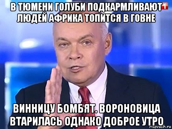 в тюмени голуби подкармливают людей африка топится в говне винницу бомбят. вороновица втарилась однако доброе утро, Мем Киселёв 2014