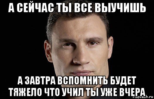 а сейчас ты все выучишь а завтра вспомнить будет тяжело что учил ты уже вчера, Мем Кличко