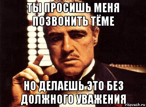 ты просишь меня позвонить тёме но делаешь это без должного уважения, Мем крестный отец