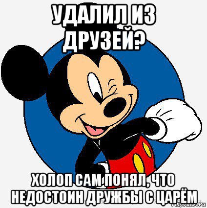 удалил из друзей? холоп сам понял, что недостоин дружбы с царём, Мем микки