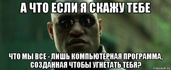 а что если я скажу тебе что мы все - лишь компьютерная программа, созданная чтобы угнетать тебя?