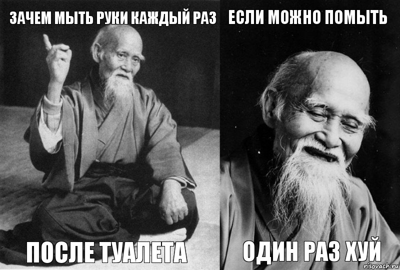 Зачем мыть руки каждый раз После туалета Если можно помыть Один раз хуй, Комикс Мудрец-монах (4 зоны)