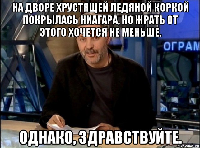 на дворе хрустящей ледяной коркой покрылась ниагара, но жрать от этого хочется не меньше. однако, здравствуйте., Мем Однако Здравствуйте