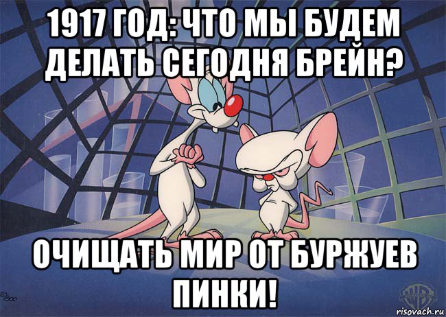 1917 год: что мы будем делать сегодня брейн? очищать мир от буржуев пинки!, Мем ПИНКИ И БРЕЙН