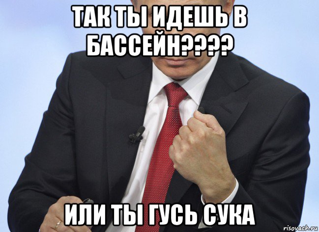 так ты идешь в бассейн???? или ты гусь сука, Мем Путин показывает кулак