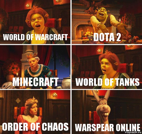 World of warcraft Dota 2 Minecraft World of tanks Order of chaos Warspear online, Комикс  Шрек Фиона Гарольд Осел