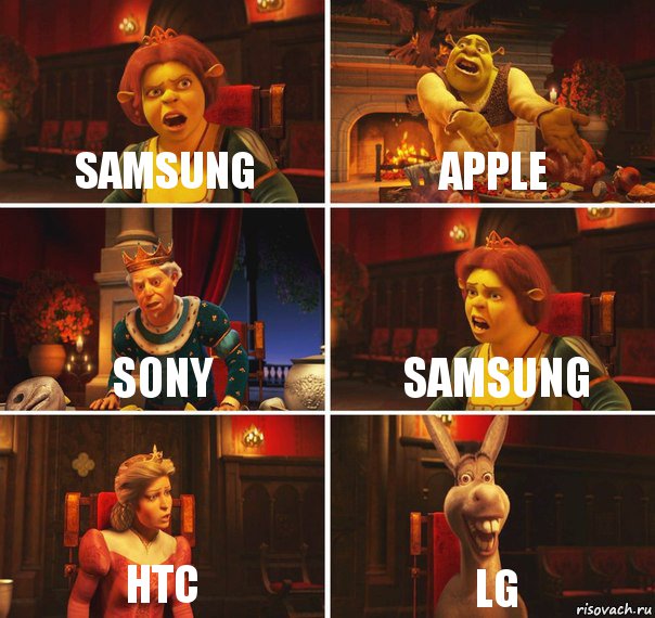 SAMSUNG Apple Sony SAMSUNG HTC LG, Комикс  Шрек Фиона Гарольд Осел