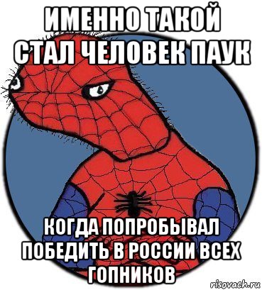 именно такой стал человек паук когда попробывал победить в россии всех гопников, Мем Спудик