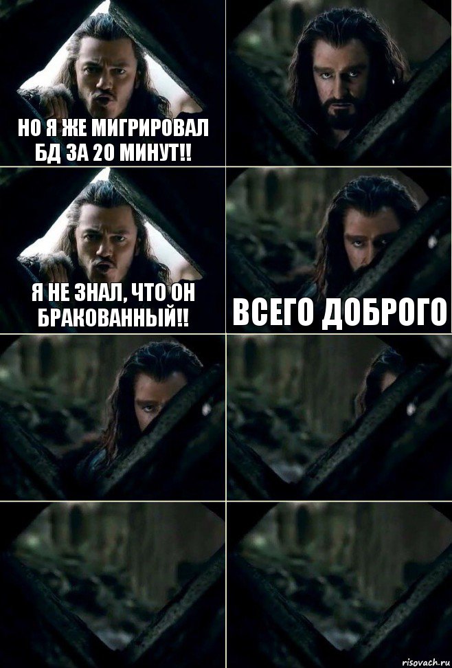 Но я же мигрировал БД за 20 минут!!  Я не знал, что он бракованный!! Всего доброго    , Комикс  Стой но ты же обещал