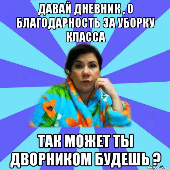 давай дневник , о благодарность за уборку класса так может ты дворником будешь ?, Мем типичная мама