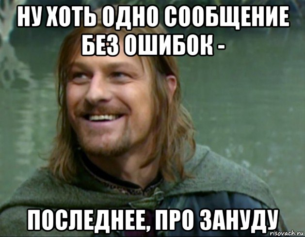 ну хоть одно сообщение без ошибок - последнее, про зануду, Мем Тролль Боромир