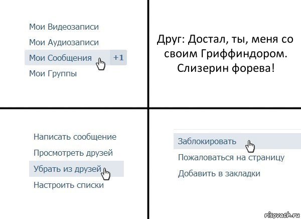 Друг: Достал, ты, меня со своим Гриффиндором. Слизерин форева!, Комикс  Удалить из друзей