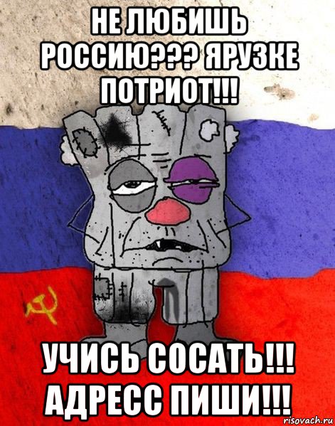 не любишь россию??? ярузке потриот!!! учись сосать!!! адресс пиши!!!, Мем Ватник