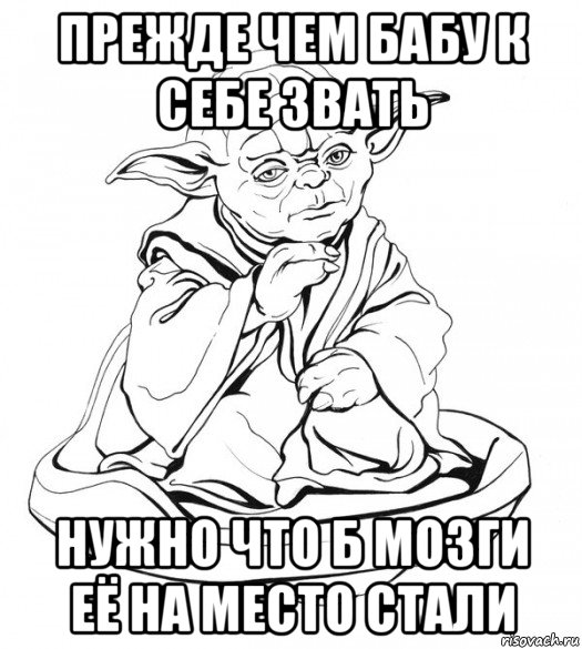 прежде чем бабу к себе звать нужно что б мозги её на место стали, Мем Мастер Йода