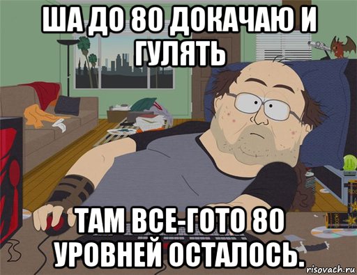 ша до 80 докачаю и гулять там все-гото 80 уровней осталось., Мем   Задрот south park