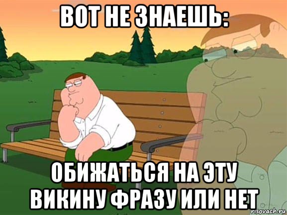 вот не знаешь: обижаться на эту викину фразу или нет, Мем Задумчивый Гриффин