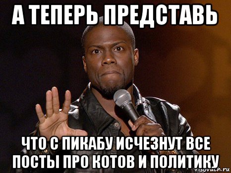 а теперь представь что с пикабу исчезнут все посты про котов и политику, Мем  А теперь представь