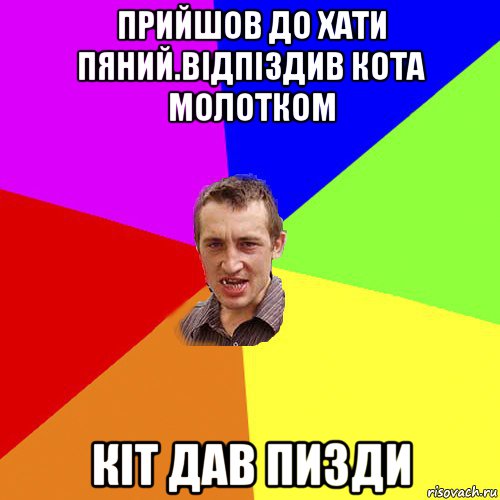 прийшов до хати пяний.відпіздив кота молотком кіт дав пизди, Мем Чоткий паца