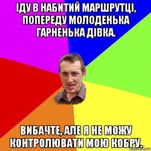 іду в набитий маршрутці, попереду молоденька гарненька дівка. вибачте, але я не можу контролювати мою кобру., Мем Чоткий паца