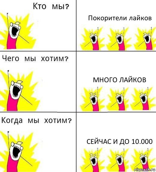 Покорители лайков Много лайков Сейчас и до 10.000, Комикс Что мы хотим