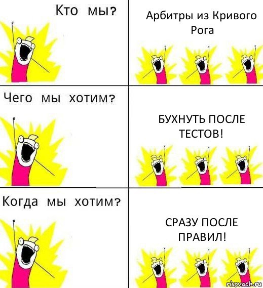 Арбитры из Кривого Рога Бухнуть после тестов! сразу после правил!, Комикс Что мы хотим