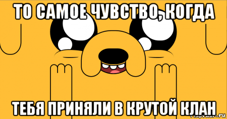 то самое чувство, когда тебя приняли в крутой клан, Мем  Джейк время приключений