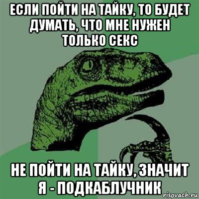 если пойти на тайку, то будет думать, что мне нужен только секс не пойти на тайку, значит я - подкаблучник, Мем Филосораптор