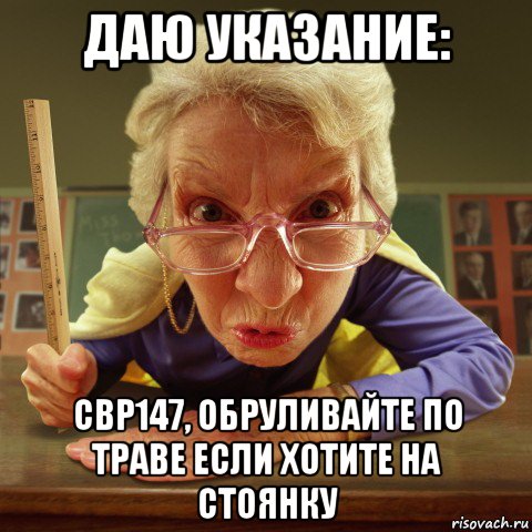 даю указание: свр147, обруливайте по траве если хотите на стоянку, Мем Злая училка