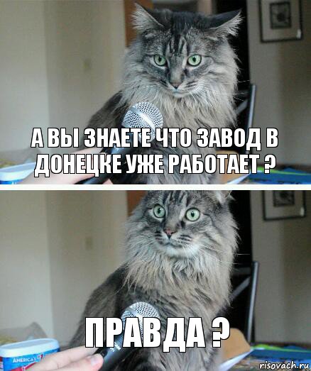 А вы знаете что завод в Донецке уже работает ? ПРАВДА ?, Комикс  кот с микрофоном