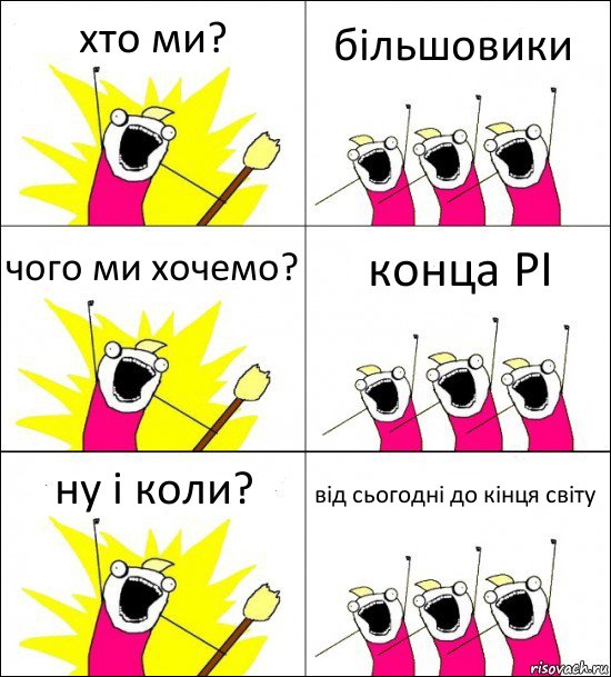 хто ми? більшовики чого ми хочемо? конца РІ ну і коли? від сьогодні до кінця світу