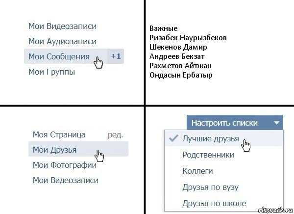 Важные
Ризабек Наурызбеков
Шекенов Дамир
Андреев Бекзат
Рахметов Айтжан
Ондасын Ербатыр, Комикс  Лучшие друзья