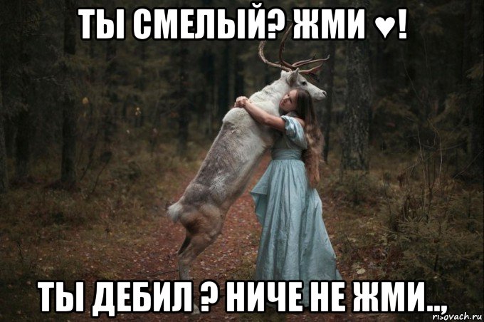 ты смелый? жми ♥! ты дебил ? ниче не жми..,, Мем Наивный Олень шаблон 5