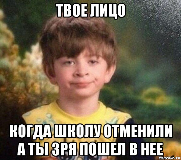 твое лицо когда школу отменили а ты зря пошел в нее, Мем Недовольный пацан