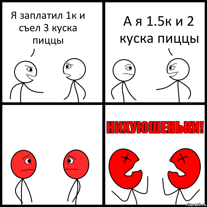 Я заплатил 1к и съел 3 куска пиццы А я 1.5к и 2 куска пиццы, Комикс НИХУЮШЕНЬКИ