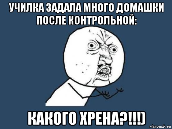 училка задала много домашки после контрольной: какого хрена?!!!), Мем Ну почему