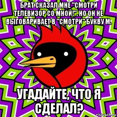 брат сказал мне "смотри телевизор со мной!". но он не выговаривает в "смотри" букву м. угадайте, что я сделал?, Мем Омская птица