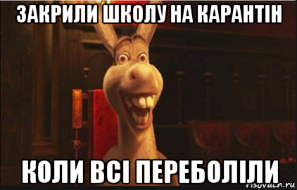 закрили школу на карантін коли всі переболіли, Мем Осел из Шрека