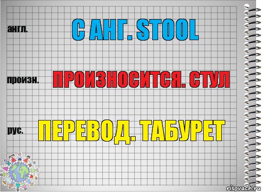 С анг. Stool Произносится. стул Перевод. Табурет, Комикс  Перевод с английского