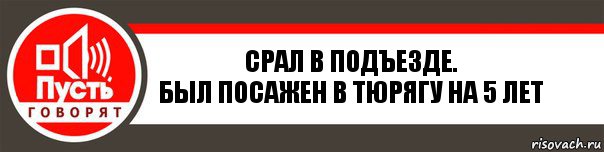 СРАЛ В ПОДЪЕЗДE.
БЫЛ ПОСАЖЕН В ТЮРЯГУ НА 5 лет