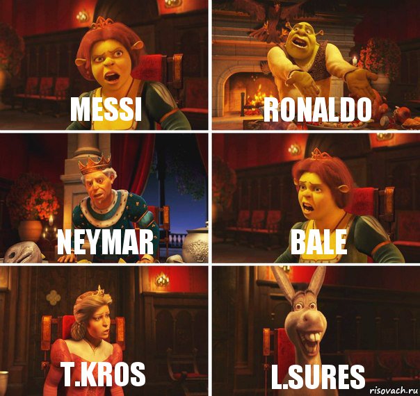 messi ronaldo neymar bale t.kros l.sures, Комикс  Шрек Фиона Гарольд Осел