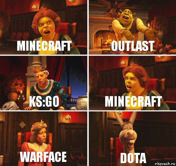 Minecraft OutLast ks:go Minecraft Warface dota, Комикс  Шрек Фиона Гарольд Осел