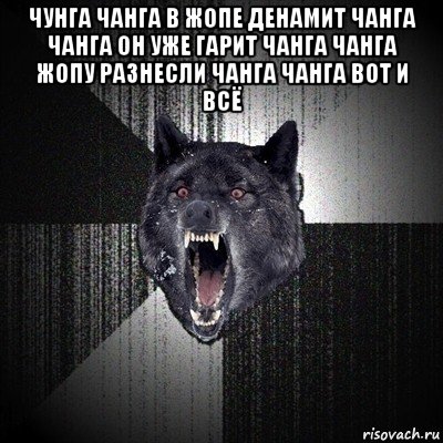 чунга чанга в жопе денамит чанга чанга он уже гарит чанга чанга жопу разнесли чанга чанга вот и всё , Мем Сумасшедший волк