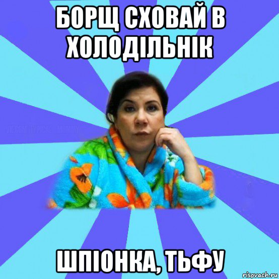 борщ сховай в холодільнік шпіонка, тьфу, Мем типичная мама